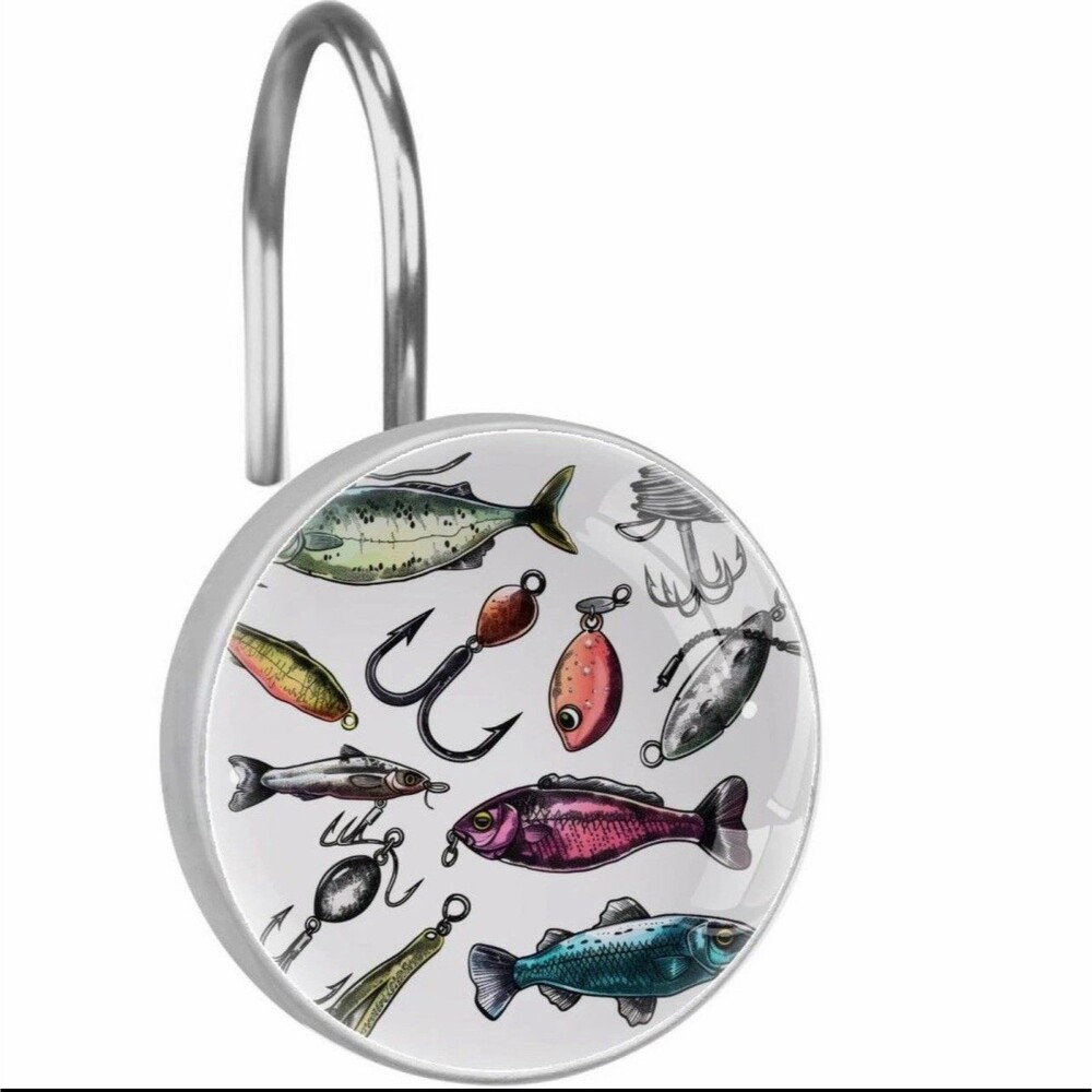Fishing Lures Shower Curtain Hooks Rustproof Metal Decorative Rings 12 Set
